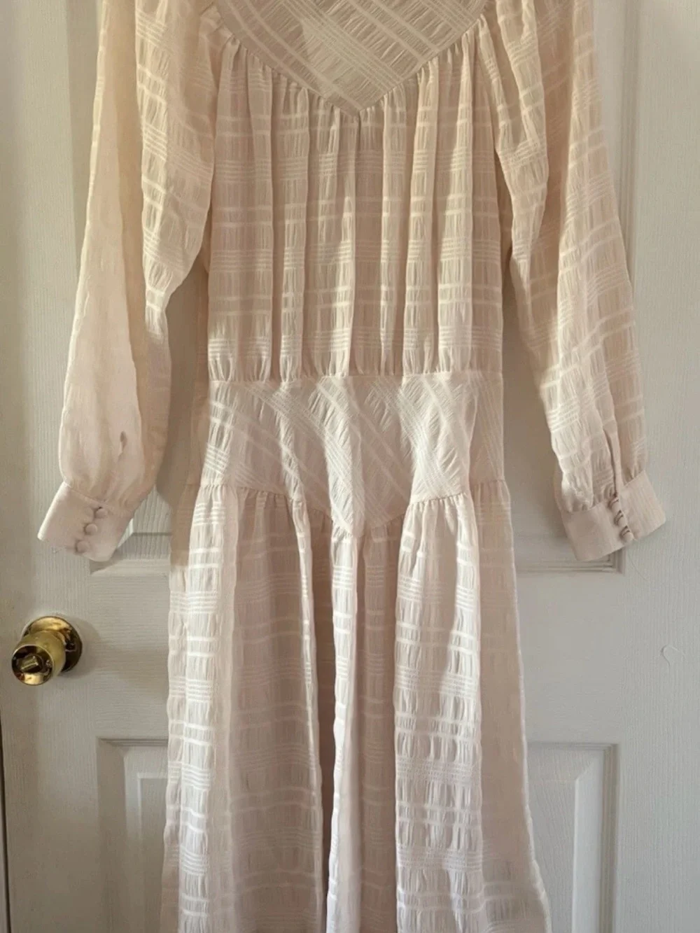 Coach Cream Plaid Long Sleeves Yoke Dress Size 0 NWT